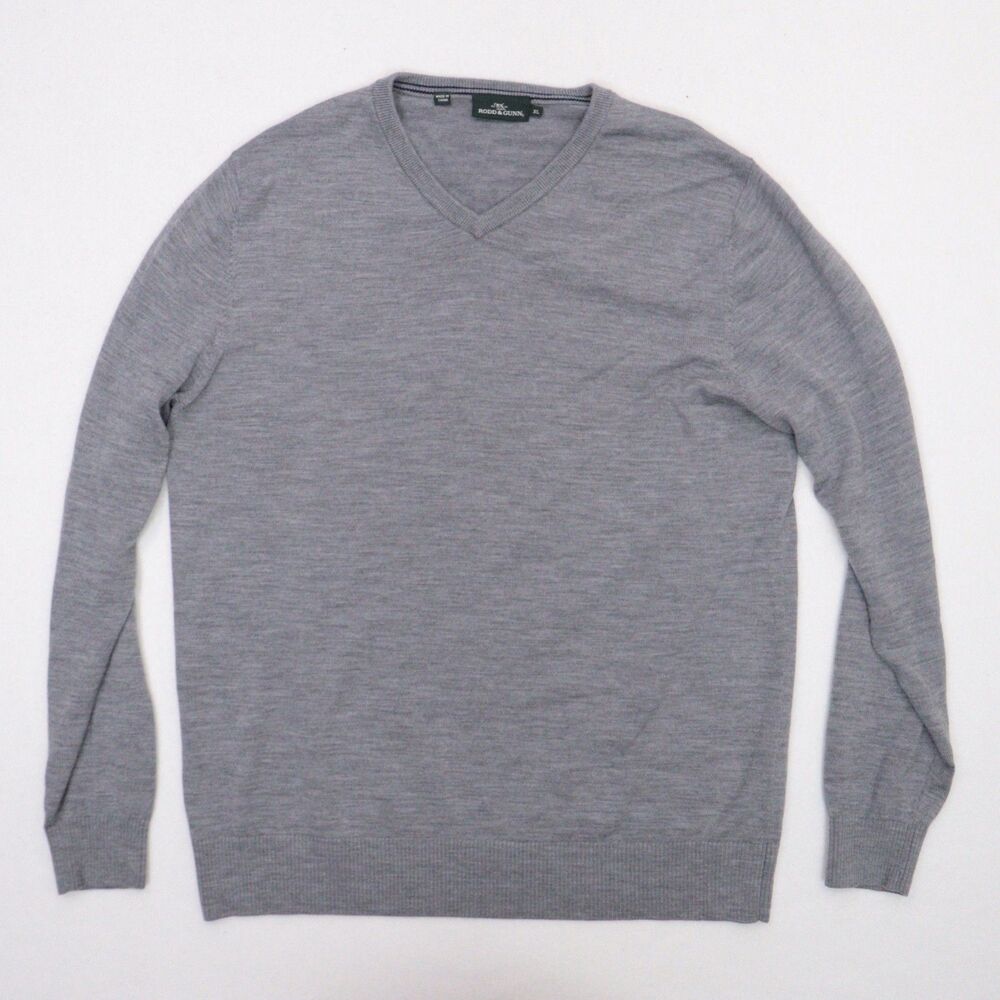 Rodd & Gunn Men's Sweater Size XL Gray V Neck Fine Merino Wool Preppy Winter - Picture 3 of 8